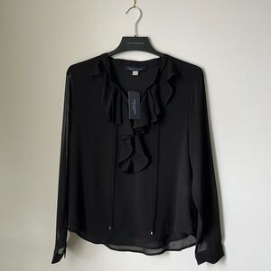Tommy Hilfiger Women’s Classic Long Sleeve Ruffle Front Black Blouse